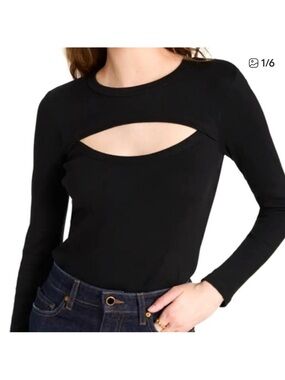 Veronica Beard Black Long-Sleeve Cutout Ribbed Women's Top sz XL